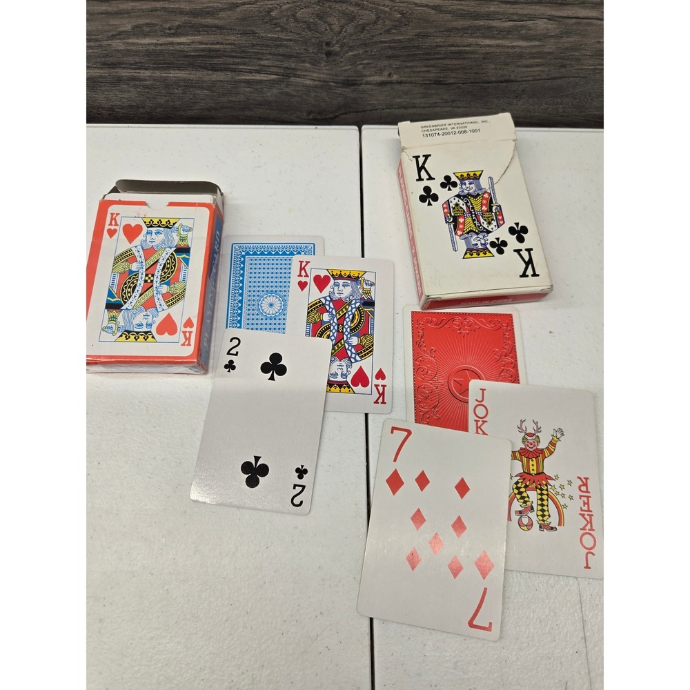 Vtg Greenbrier International Playing Cards 2 Decks Red Blue Standard Poker Size